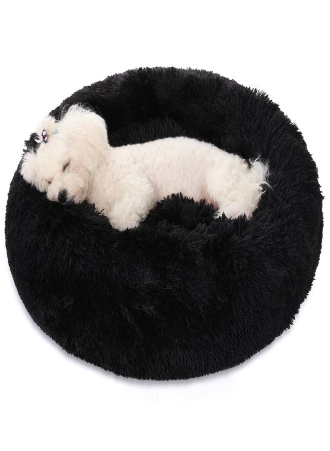 Kimpets Dog Beds - Calming Round Donut Washable Cuddle Anxiety Cat Bed, Anti-Slip Faux Fur - Medium & Large Dogs (20'' Black) - Image 1
